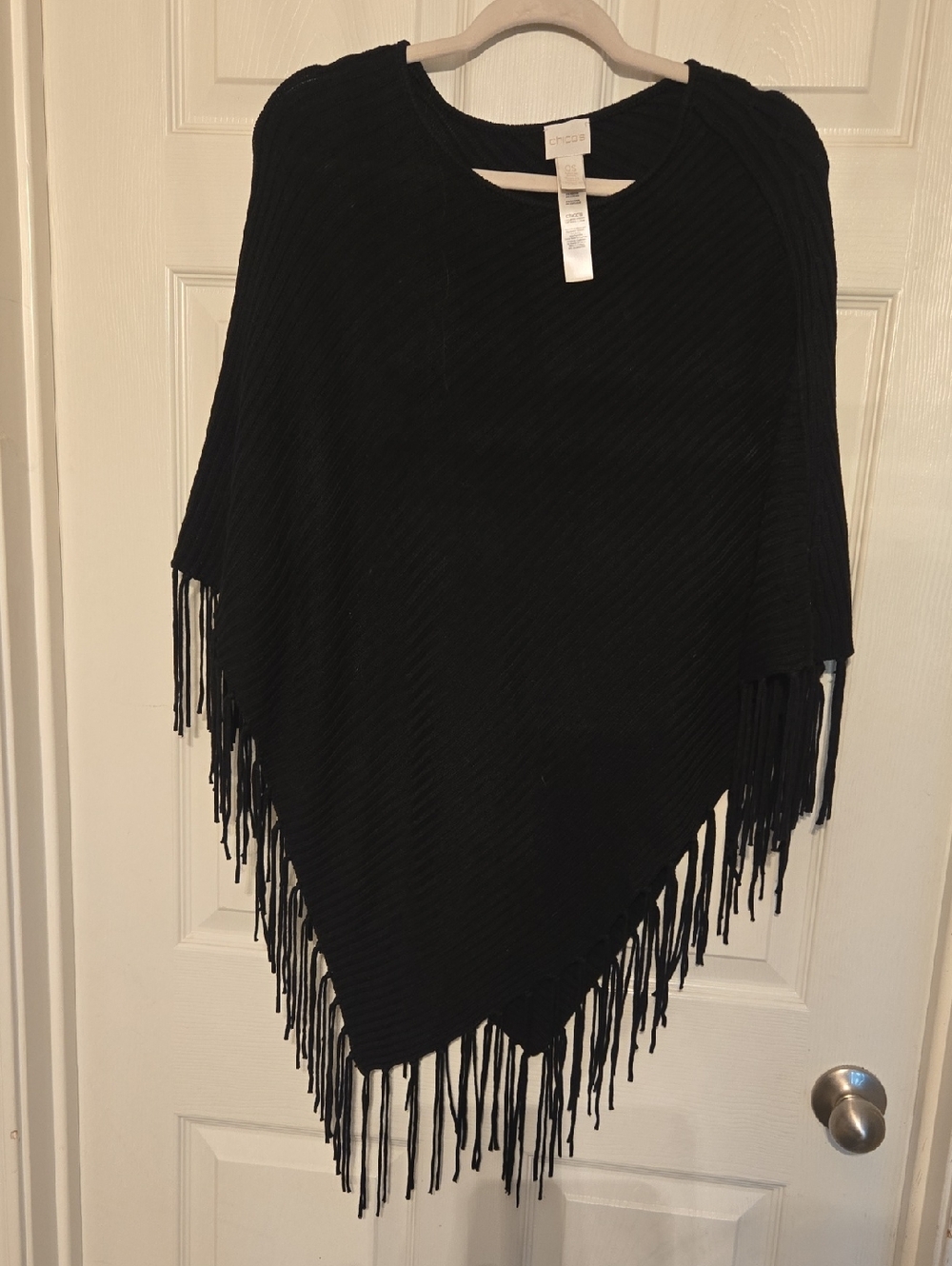 Chico's Black Ribbed Knit Poncho Shawl OS